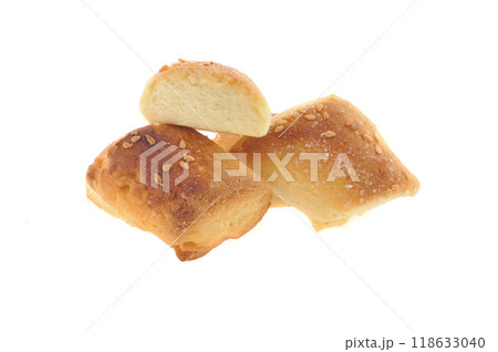 Tasty cookie and cakes isolated on white background 118633040