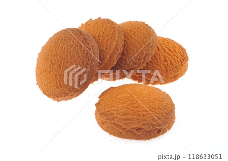 Tasty cookie and cakes isolated on white background 118633051