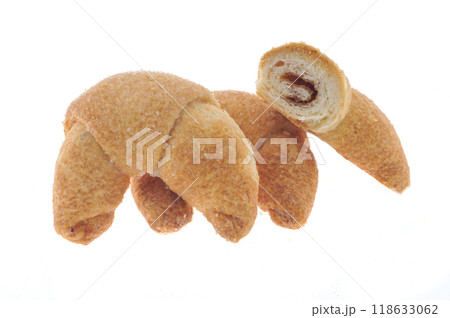 Tasty cookie and cakes isolated on white background 118633062