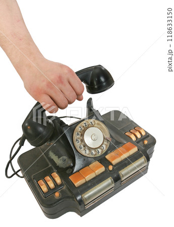 Old grunge vintage Dial Phone on white isolated 118633150