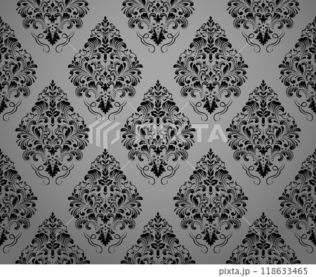 Floral pattern. Vintage wallpaper in the Baroque style. Seamless vector background. Gray and black ornament for fabric, wallpaper, packaging. Ornate Damask flower ornament 118633465