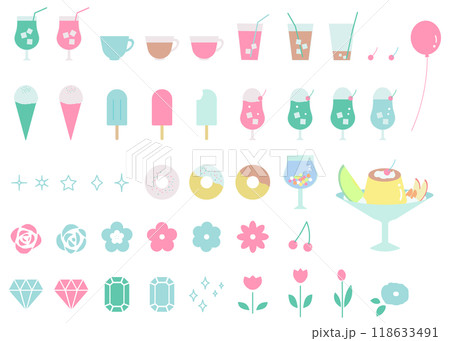 レトロな喫茶店モチーフのアイコンイラストセット レトロな喫茶店モチーフのアイコンイラストセット 118633491