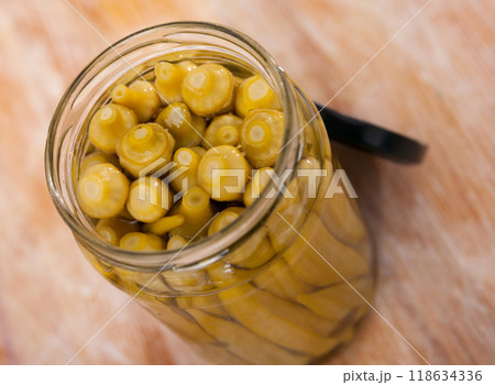 Homemade organic marinated pickled okra Homemade organic marinated pickled okra 118634336