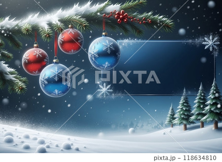 New Year greeting card with New Year balls New Year greeting card with New Year balls 118634810