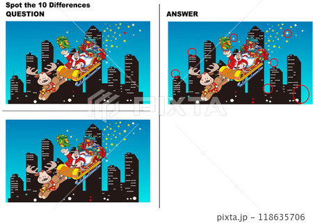 間違い探しクイズ、トナカイとサンタクロース 間違い探しクイズ、トナカイとサンタクロース 118635706
