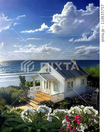 海辺の白いコテージ：自然と静寂の楽園 118635757