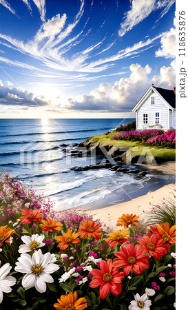 花咲く海辺の家：自然と調和するパラダイスの眺め 118635876