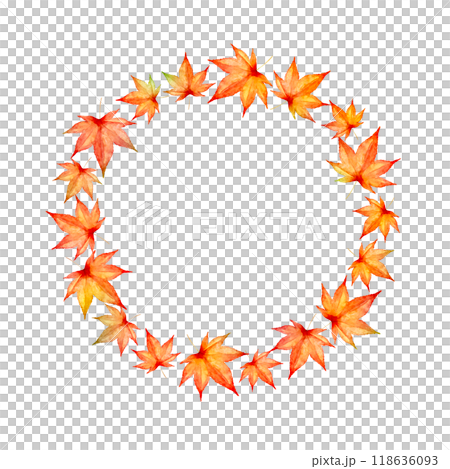 Autumn leaves, autumn frame, wreath, watercolor illustration 118636093