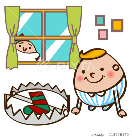 サンタクロースを捕まえようとする男の子 118636140