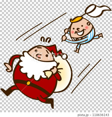 捕まえようとする男の子と逃げるサンタクロース 118636143