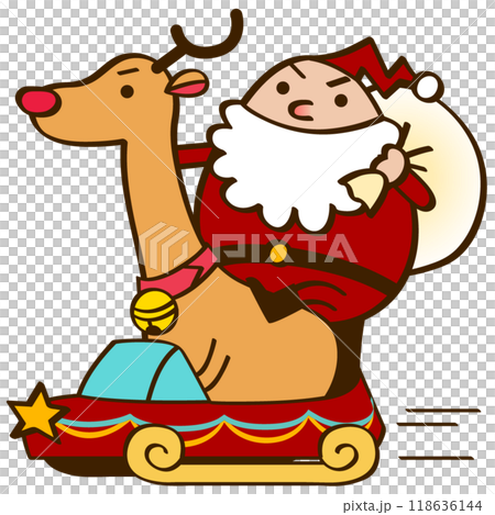 聖誕老人和馴鹿在雪地摩托車上分發禮物 118636144