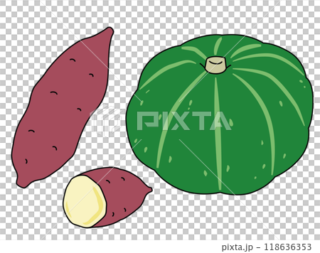 さつまいもとかぼちゃのイラスト 主線あり さつまいもとかぼちゃのイラスト 主線あり 118636353