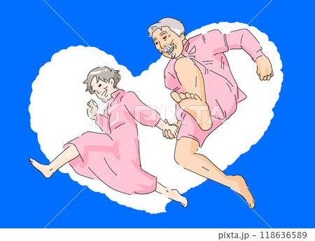 ジャンプする老夫婦 118636589