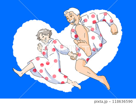ジャンプする老夫婦 118636590