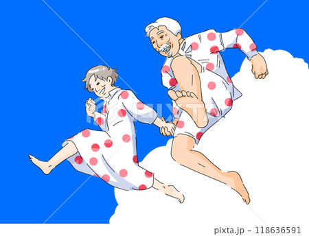 ジャンプする老夫婦 118636591