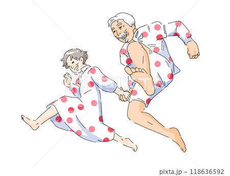 ジャンプする老夫婦 118636592