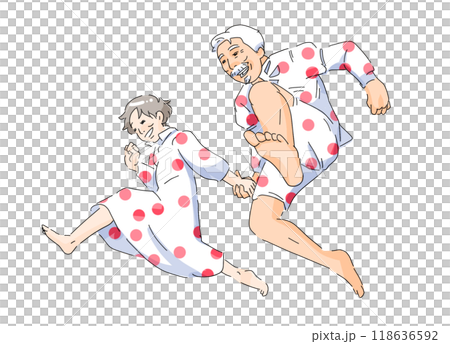 ジャンプする老夫婦 118636592
