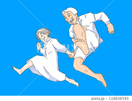 ジャンプする老夫婦 118636593