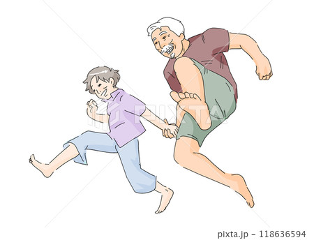 ジャンプする老夫婦 118636594