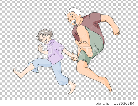ジャンプする老夫婦 118636594