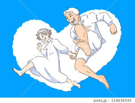 ジャンプする老夫婦 118636595