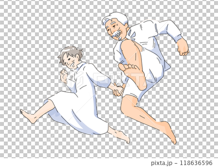 ジャンプする老夫婦 118636596