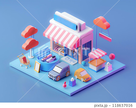 Digital app and online retail business multichannel marketing, isometric 3D rendering, 118637016