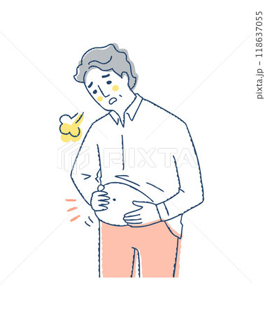ぽっこりお腹を気にしている男性 ぽっこりお腹を気にしている男性 118637055