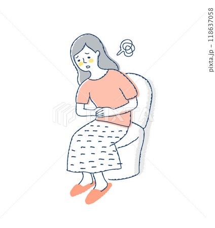 トイレでお腹を押さえている女性 トイレでお腹を押さえている女性 118637058