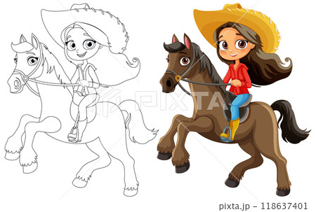 Girl Riding a Horseのイラスト素材 [118637401] - PIXTA