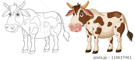 Cute Cow Illustration and Outline 118637461