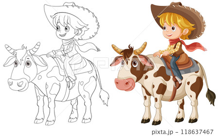 Cowgirl Riding a Happy Cow 118637467