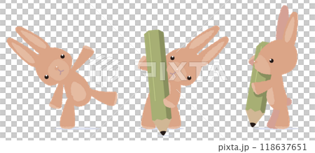 Stuffed rabbit holding a pencil 118637651