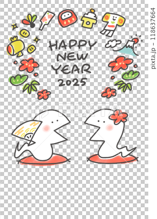 兩條蛇迎接新年新年賀卡Zabuton 2025 118637664