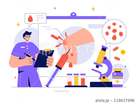 Hemophilia Vector Illustration Featuring a Doctor Examining an Injured Knee or Joint and Blood Disorders in a Healthcare Flat Style Cartoon Background 118637896