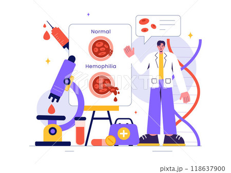 Hemophilia Vector Illustration Featuring a Doctor Examining an Injured Knee or Joint and Blood Disorders in a Healthcare Flat Style Cartoon Background 118637900