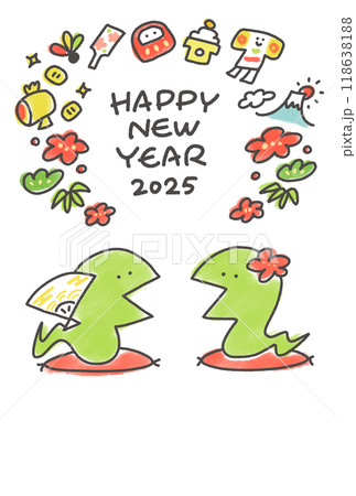 新年の挨拶をする二匹の蛇 年賀状 座布団 2025 新年の挨拶をする二匹の蛇 年賀状 座布団 2025 118638188