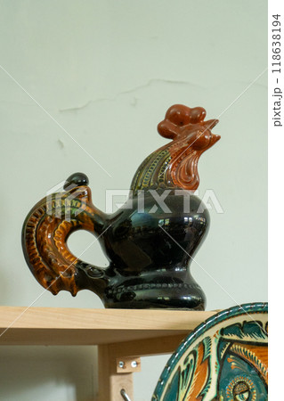 Clay rooster. Ukrainian ceramics. Bird figurine. Clay rooster. Ukrainian ceramics. Bird figurine. 118638194