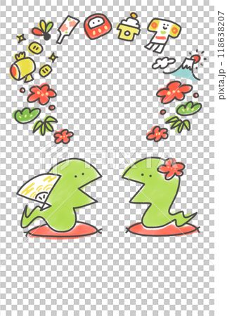 Two snakes giving New Year's greetings, New Year's card material, New Year, lucky charm Two snakes giving New Year's greetings, New Year's card material, New Year, lucky charm 118638207