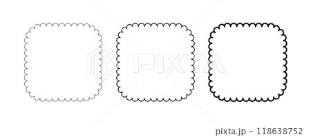 Rectangle scalloped frame. Scalloped edge square shape border. Simple label and sticker form. Flower silhouette lace frame. Vector illustration isolated on white background 118638752