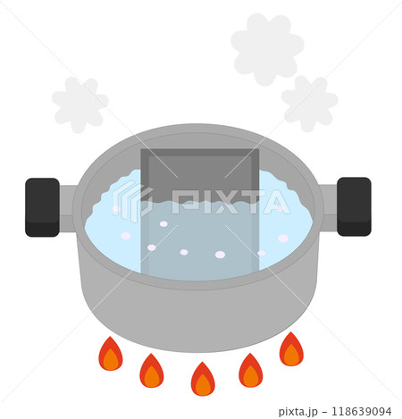 レトルト食品を鍋で温めているイラスト 118639094