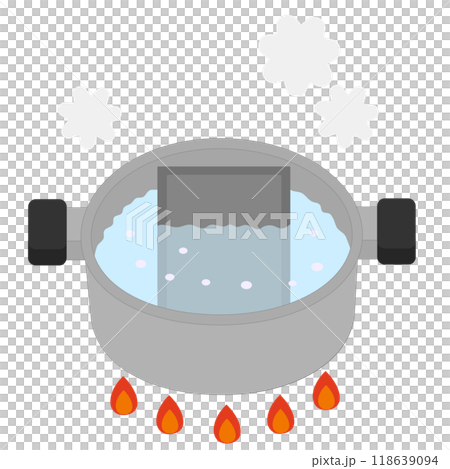 Illustration of retort food being heated in a pot Illustration of retort food being heated in a pot 118639094