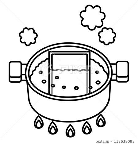 レトルト食品を鍋で温めているイラスト レトルト食品を鍋で温めているイラスト 118639095