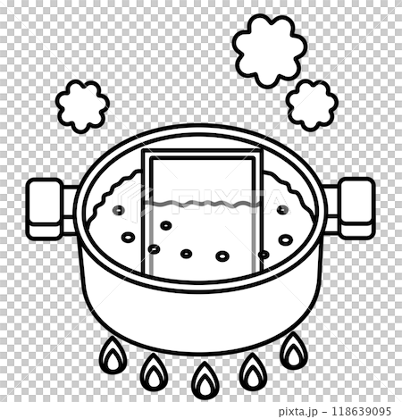 レトルト食品を鍋で温めているイラスト レトルト食品を鍋で温めているイラスト 118639095