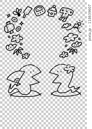 兩條蛇拜年賀年片素材線描幸運符 118639607