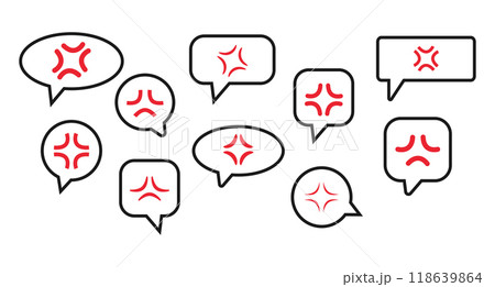 Red anime anger symbol collection. Angry anime icon set in speech bubbles. Vector illustration Red anime anger symbol collection. Angry anime icon set in speech bubbles. Vector illustration 118639864