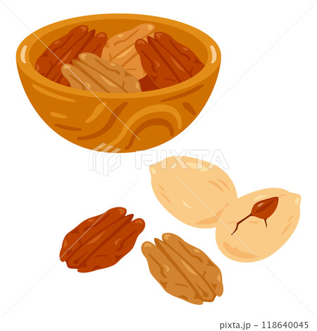ボウルに盛られたピーカンナッツセット 118640045