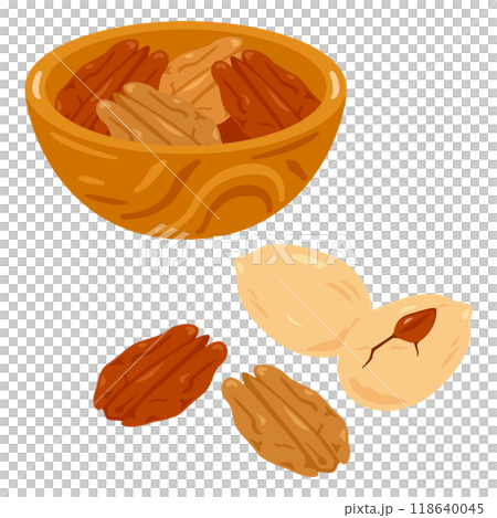 ボウルに盛られたピーカンナッツセット 118640045