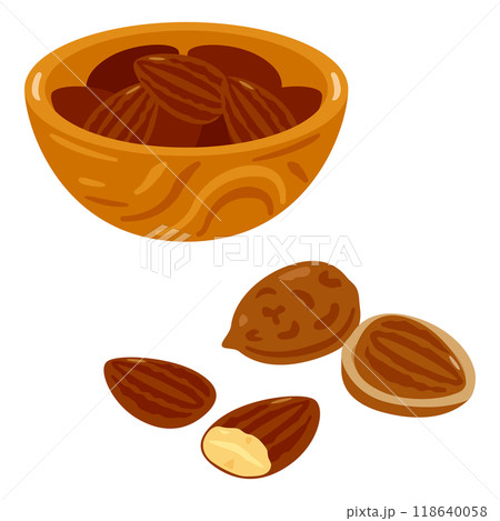 ボウルに盛られたアーモンドセット 118640058