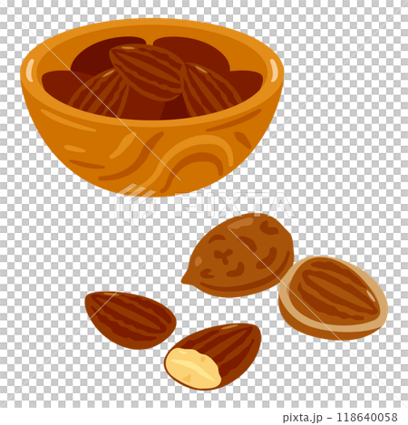 ボウルに盛られたアーモンドセット 118640058